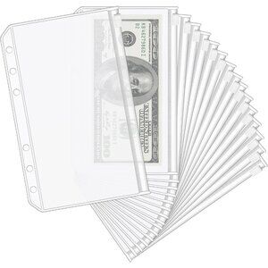 16PCS A6 Binder Pockets 6 Holes Cash Envelopes for Budgeting, Clear Zipper Pouch